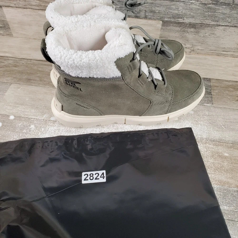Sorel Explorer Next Carnival Womens Snow Boots Sz 10 Stone Green Lace Up Mid Top